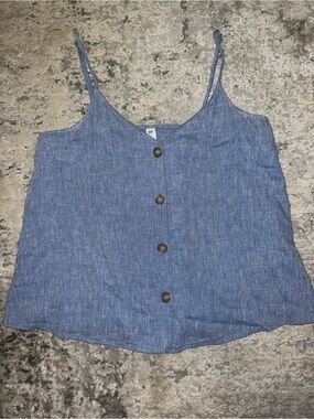 BP Lightweight Blue Button-Front Linen-Blend Cami